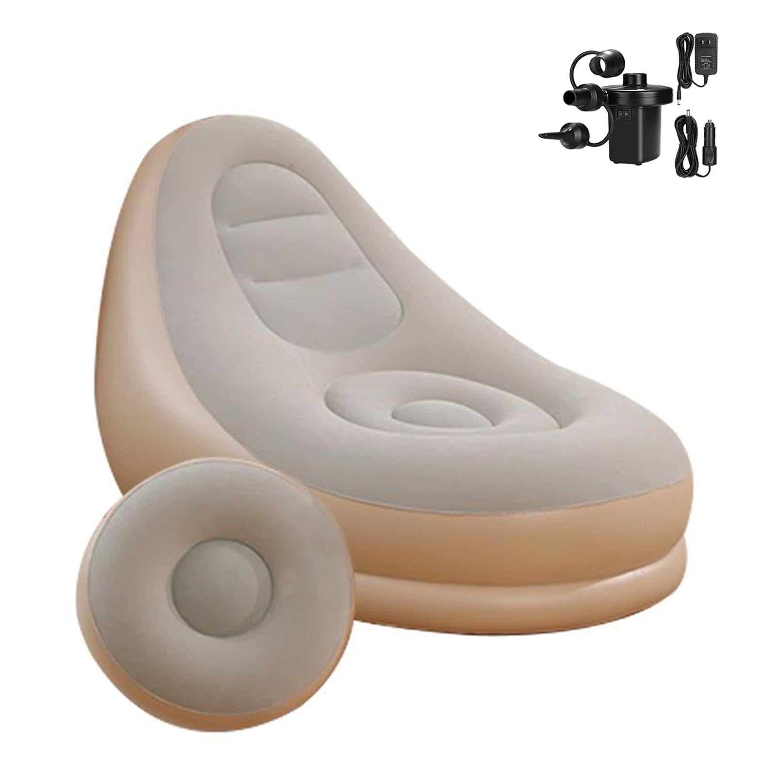 Inflatable Deck Chairs with Air Pump, Inflatable Patio Lounge Chairs for Indoor Living Room Bedroom, Outdoor Travel Camping Picnic Beach Chaise Lounges (Gray)