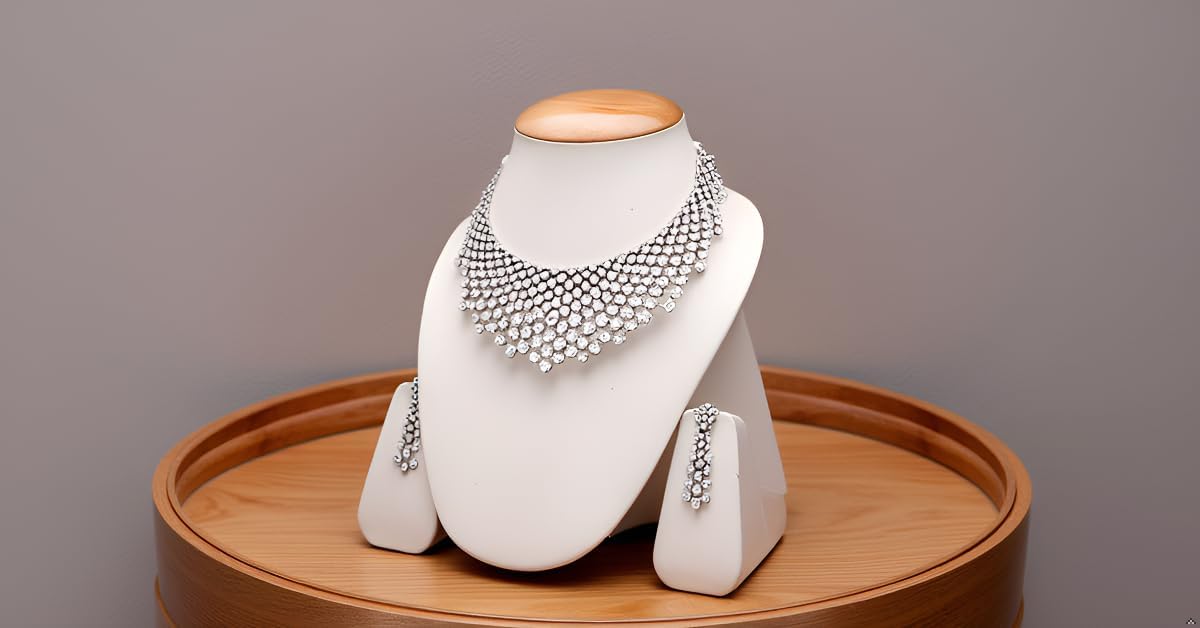 Handmade Cubic Zirconia Rhinestone Statement Necklace Set, Multi-Layer Bridal Choker, Silver Finish, Fully Flexible Necklace, Wedding and Bridal Jewelry