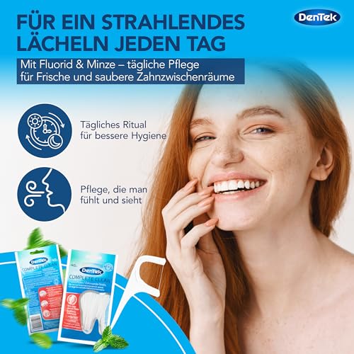 DenTek Complete Clean Zahnseide Sticks (40 Stk.) – Zahnsticks mit Minzgeschmack – Für Zahnzwischenräume – Flosser mit Zungenschaber und Zahnstocher für frischen Atem und Zahngesundheit