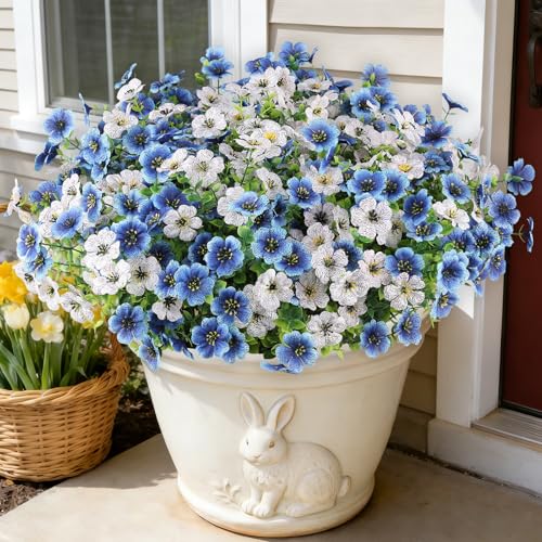 AmberFun 16 Bundles Artificial Flowers for Outdoors Realistic Fake Silk Flowers for Outside No Fade Faux Eucalyptus Plants for Outdoor Planter Window Box Hanging Basket - Porch Patio Garden Decor