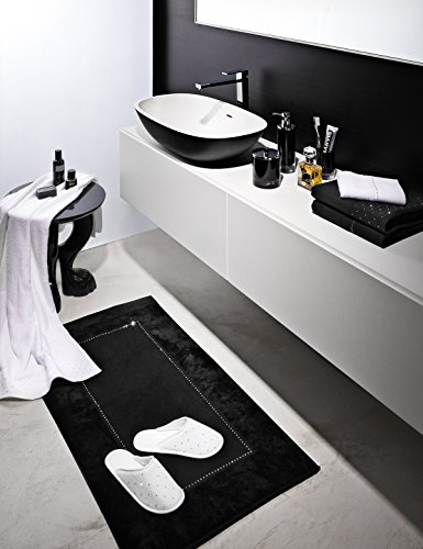 möve Crystal Collection bath mat 60 x 100 cm made of 50 % cotton / 50 % viscose from bamboo cellulose, decorated with Swarovski crystals (row), snow