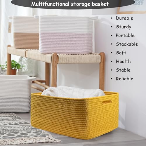 Image of COMFY-HOMI 3 pcs Large Storage Baskets for Shelves, Laundry Basket, Woven Rope Basket, Closet Organizer Bins for Clothes Blanket Towels, Baby Nursery, Gift Toy Baskets, 17 inch x 13 inch x 7.5 inch-