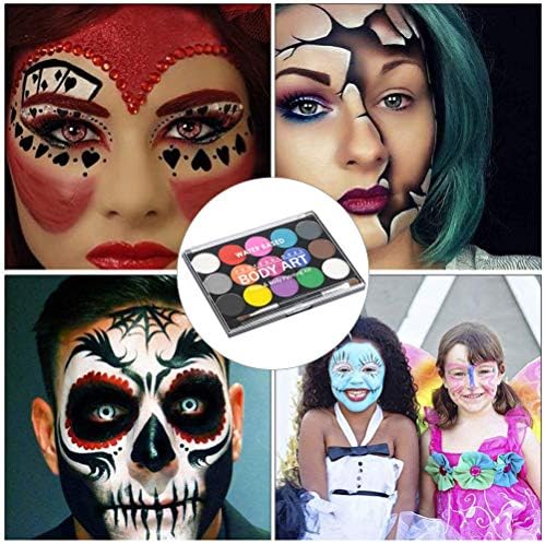 WOWOSS Professional Face and Body Paint Palette with Brush 15 Colour Non-Toxic Face Paint for Kid Adult Washable Safe Face Painting Palette for Halloween Party, Festival Party