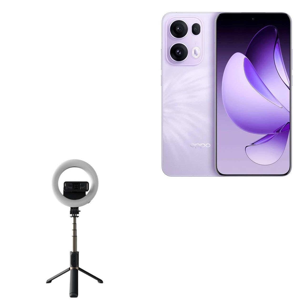 BoxWave Stand and Mount Compatible with Oppo Reno13 Pro - RingLight SelfiePod, Selfie Stick Extendable Arm with Ring Light - Jet Black