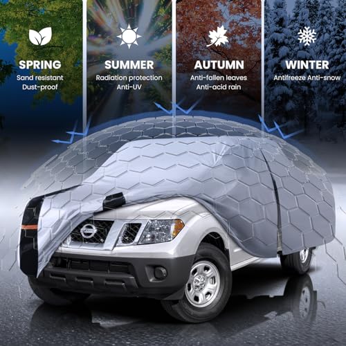 Image of Multi-Layer Nissan Frontier Truck Cover, Custom Fit Frontier 2021-2026 King /Crew Cab SB(4.6'-6.2') Car Cover Waterproof All Weather, Full Exterior Cover Rain Wind and UV Protection with Door Zipper