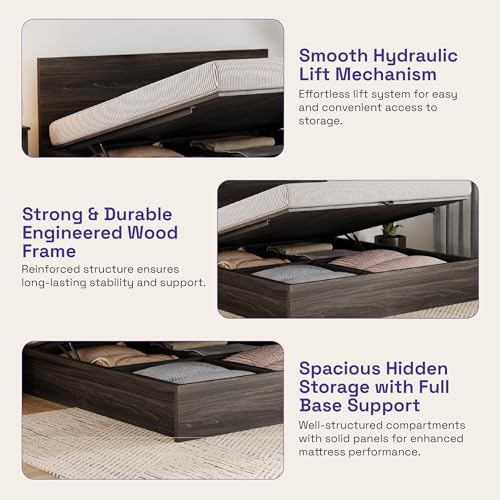Image of Wakefit Bed | 3 Yr Warranty | King Size Bed, Comes with Hydraulic Storage, Noise-Free, Density: 680-750 kg /m, Termite & Borer Resistant, Fits Mattresses Up to 8 inches (Centaur 78x72- Wyoming Maple)