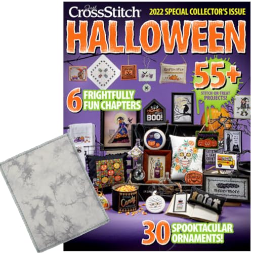 Image of VolcanoStitching Halloween 2022 Just Cross Stitch Magazine 14ct Aida | 2022 Just Cross Stitch Halloween Collector's Issue magazine bundled with hand-dyed 14-count Aida cross stitch fabric.