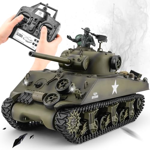 Ferthor Fun RC Sherman Tank Model,HengLong RC Tanks 1/16 Scale 2.4ghz US M4A3 Sherman Tank,Remote...