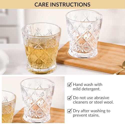 Image of Nestasia Transparent Set of 6 Small Juice Glasses (245 ml Each) - 100% Food Safe & Chip Resistant Diamond Cut Tapering Tumblers - Ideal for Water, Tea, Coffee & Refreshments