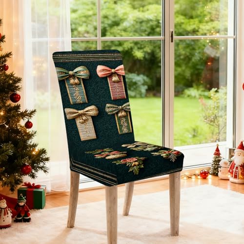 Image of Nuxovilar Bow Ornament Green Stretch 23.6x70in 6PCS Chair Covers
