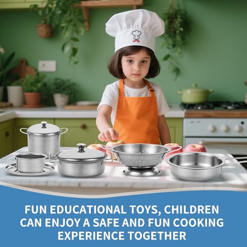 17 Stück Kinderküche Zubehör, Edelstahl Küchen Zubehörfür Kinder,Holz Küchenspielzeug Spielküche Zubehör Set,für Jungen und Mädchen Kinder