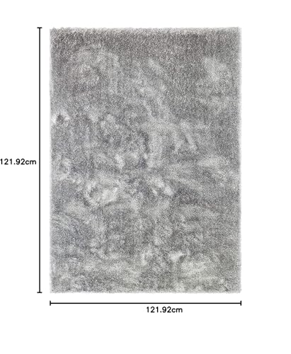 Image of Carpet for Living Room, 4x4 (Square) Feet Silver Grey Solid Plain Modern Polyster Luster Shaggy Ultra Thick and Pluffy Soft Shag Area Rug for Your Bedroom, Kid Room, Office and Home