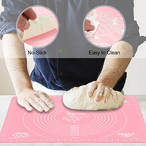 Silicone Pastry Mat, Non-slip Baking Mat Large Measurement Fondant Mat Counter Mat Reusable Dough Rolling Mat Oven Cooking Liner, Pie Crust Mat -Pink - Thumbnail 4