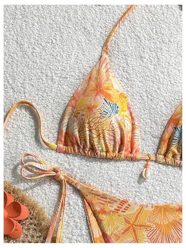 Women's Shell String Bikini 2 Piece High Cut Thong Halter Triangle Swimsuits Boho Swimwear3