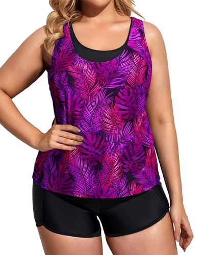 Image of Holipick Women Plus Size Swimsuits - Athletic 3 Piece Tankini with Shorts