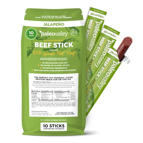 Paleovalley 100% Grass Fed Beef Sticks, Healthy Snacks, Jalapeno Jerky