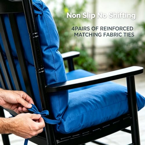 Image of QILLOWAY Tufted Outdoor Chair Cushion Set of 4, Waterproof 43x20x4 Inch Non Slip Replacement Pad for Wicker Lounge Patio Furniture, Marine Blue