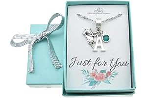 Personalized Cat Necklace for Little Girls with Initial Charm and Birthstone
