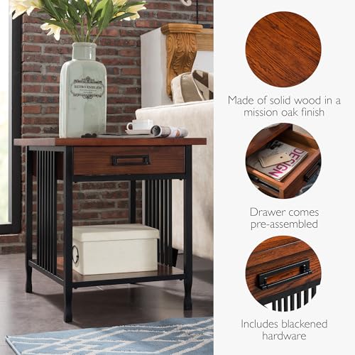 Image of Leick Home Ironcraft End Table, 22 inch, Mission Oak, Black