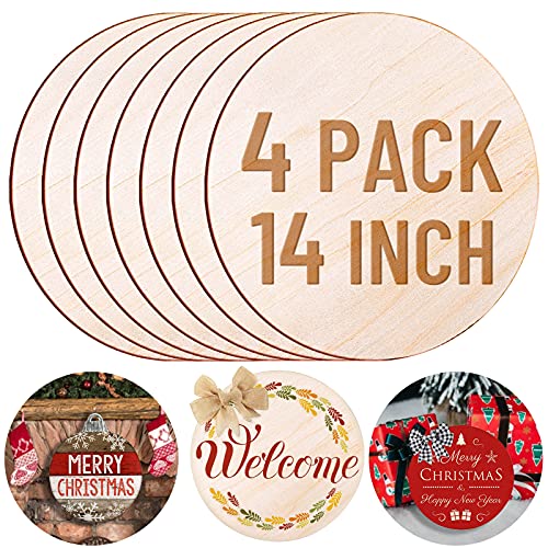 4 Pack 14 Inch Wood Circles for Crafts, Acejoz Round Wood Plywood Circles Unfinished Wood for Craft, Wood Discs for Door Hanger, Wood Burning, Painting and Christmas Decorations