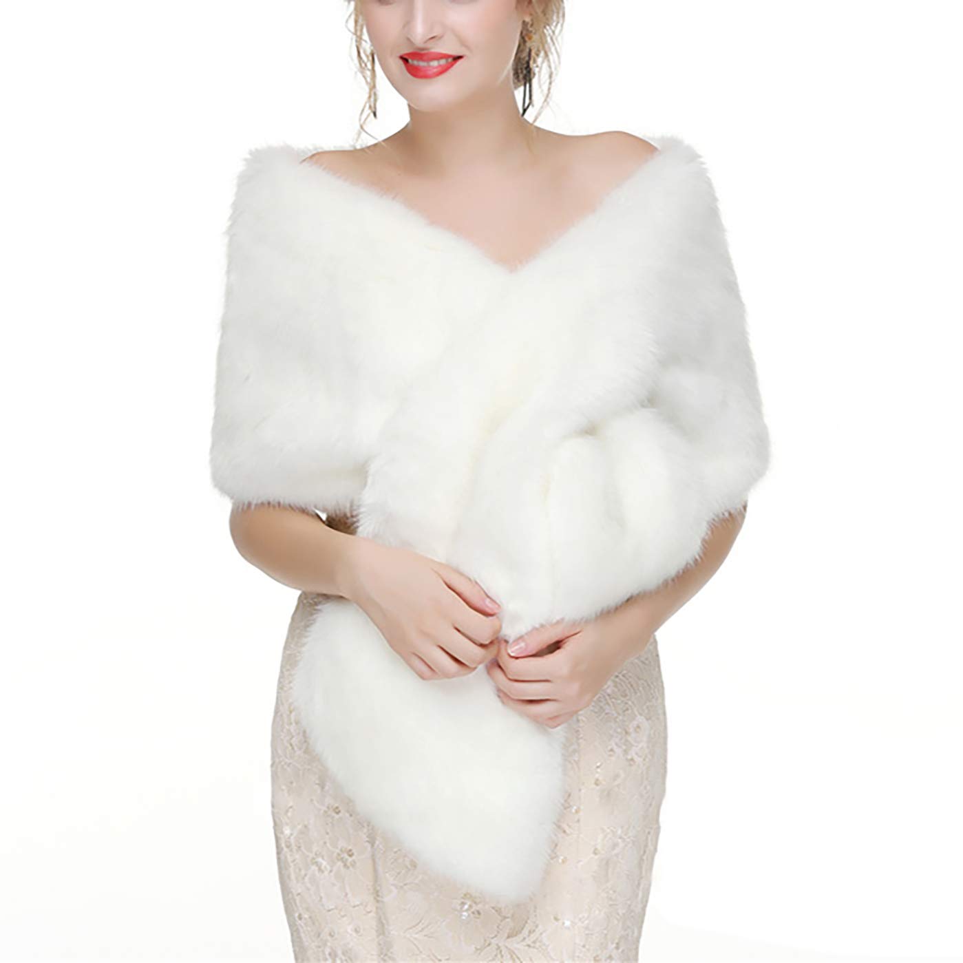 Women's Faux Fur Shawls and Wraps Wedding Fur Stole Shrug Bridal Cover up