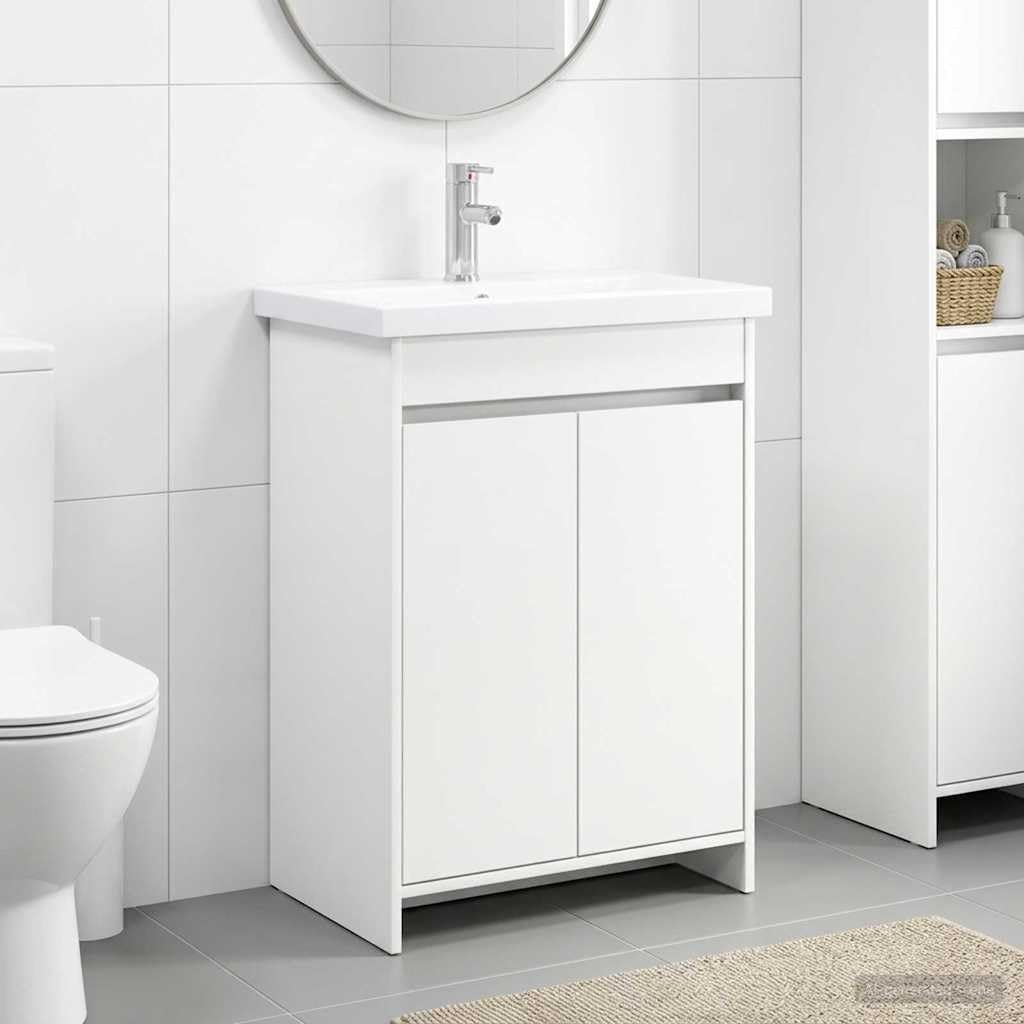 Set di mobili da bagno bianco 81 x 40 x 84,5 cm in legno con vano portaoggetti, lavabo e rubinetto per bagni interni, design moderno, facile da montare, durevole, ideale per ristrutturazioni