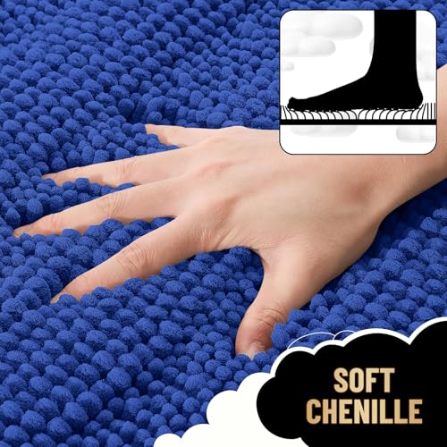 Image of OLANLY Thick Small Bathroom Rugs 24x16, Extra Soft Absorbent Chenille Striped Bath Rugs, Rubber Backing, Machine Wash, Bath Mats for Bathroom Floor, Tub and Shower, Home Decor Accessories, Royal Blue
