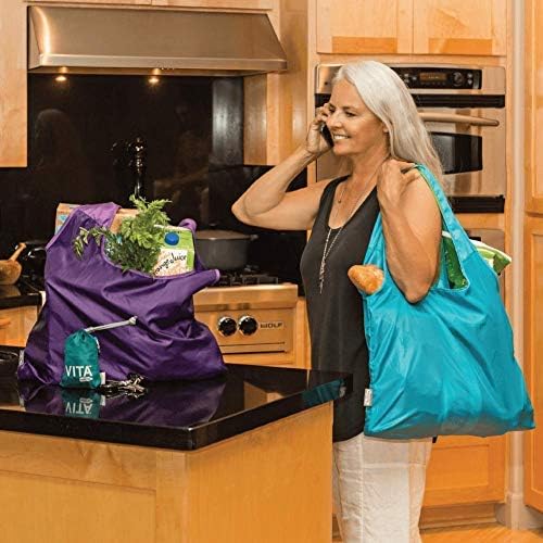 ChicoBag Vita Reusable Bag with Built-In Pouch and Carabiner Clip | Large-Capacity Shoulder Bag | Eco-Conscious Packable Tote | Variety 3pk - Bliss, Be, & Peacock Bandana (Pack of 3) - Image 2