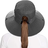 Vista 21 de Rosoz Sombreros para cola de caballo para mujer, protección UV, plegable, de malla ancha, senderismo, playa, pesca, safari de verano 1 paquete-gris