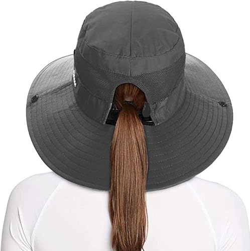 Miniatura 21 de Rosoz Sombreros para cola de caballo para mujer, protección UV, plegable, de malla ancha, senderismo, playa, pesca, safari de verano 1 paquete-gris