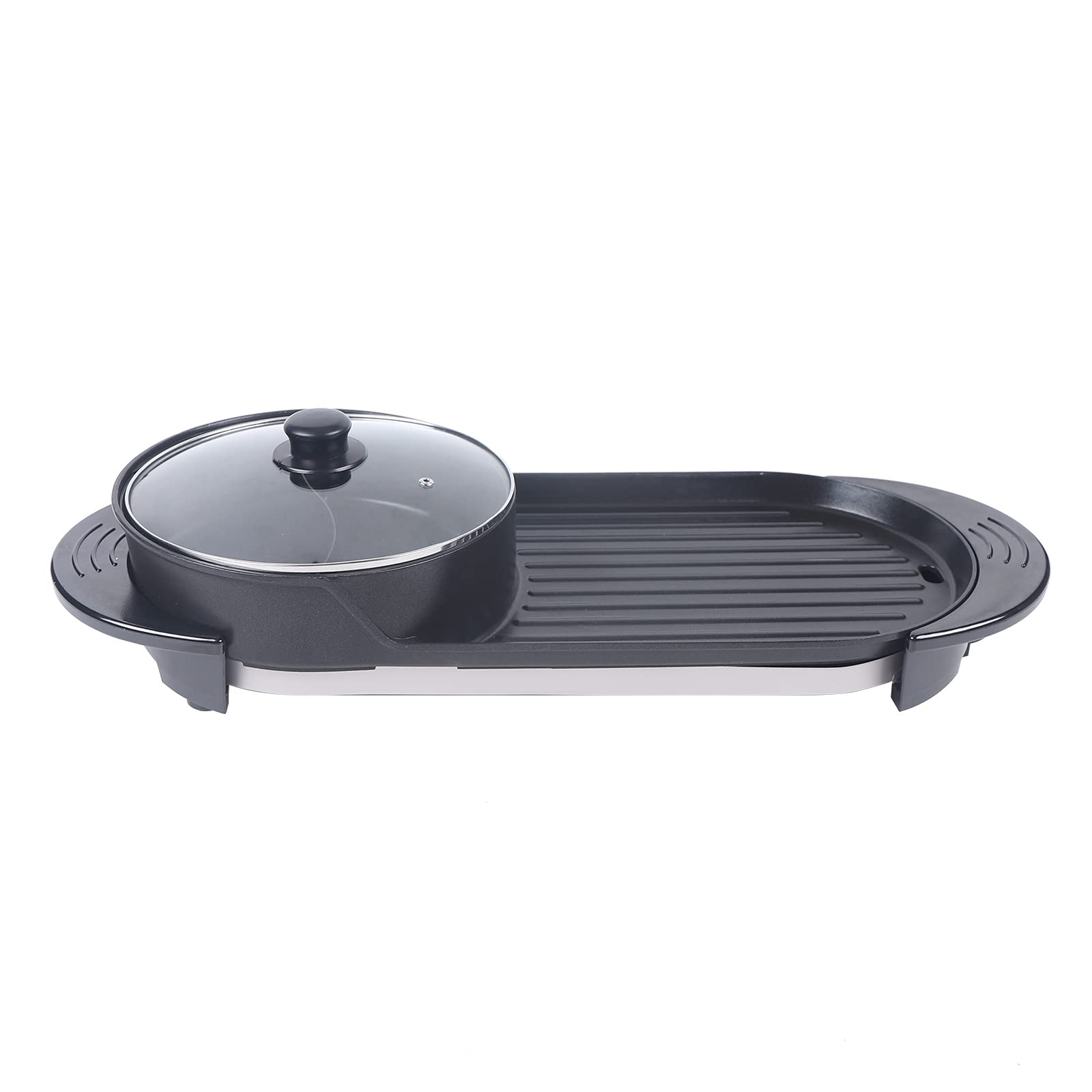 CNCEST Portable Electric 2 In 1 Hot Pot, Electric Barbecue Hot Pot, Barbecue Grill Non-stick Teppanyaki Pan Soup for Indoor & Outdoor, Multistage Temp Adjustment