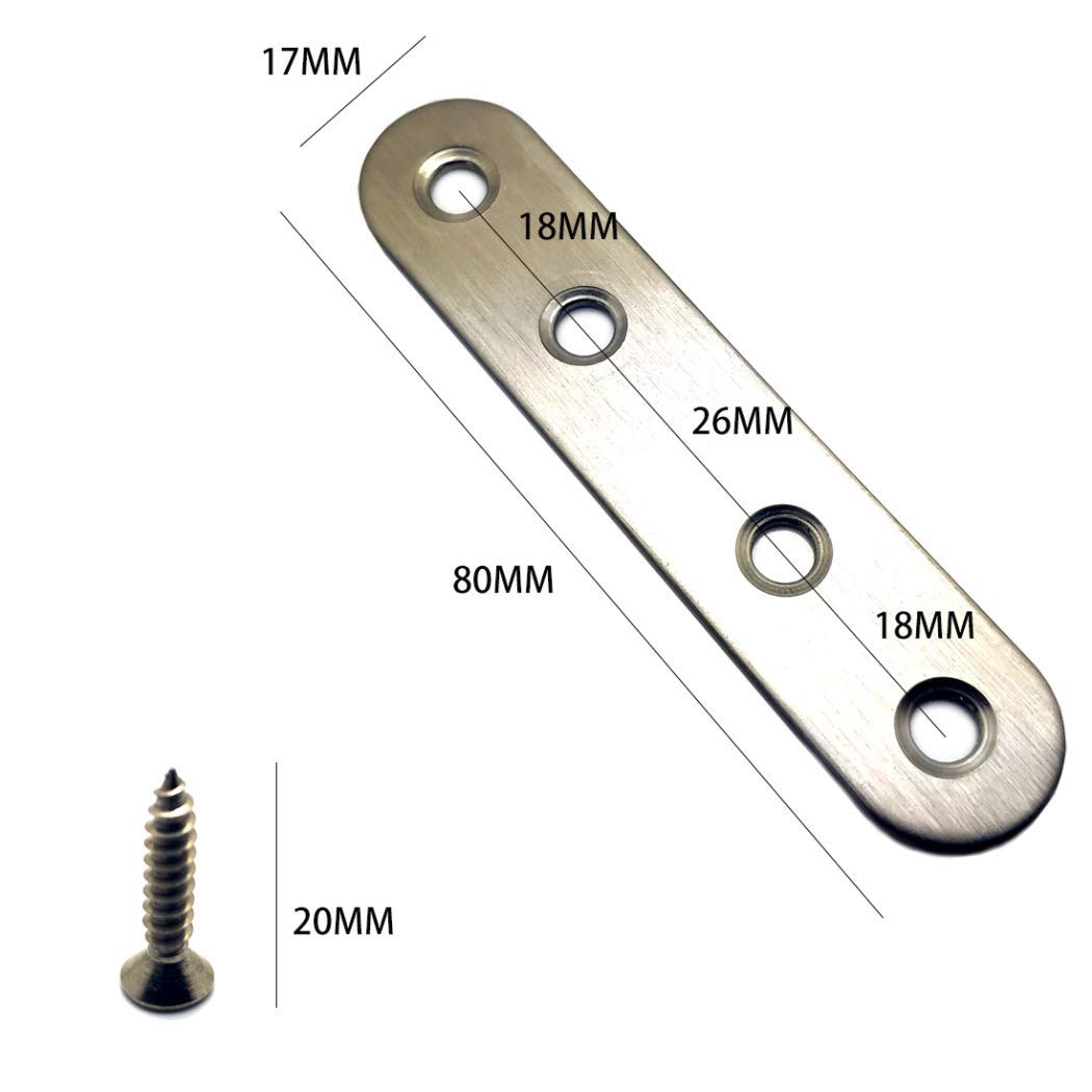 Ktdzone 80 by 17 MM Stainless Steel Flat Mending Repair Plate Bracket Connector with Screws 2Sets