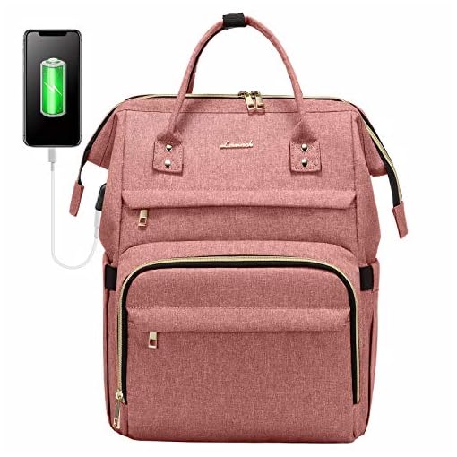 LOVEVOOK Laptop Backpack for Women,15.6 Inch Professional Womens Travel Backpack Purse Computer Laptop Bag Nurse Teacher Backpack,Waterproof College Work Bag Carry on Backpack with USB Port,Light-pink