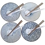 Ramen Bowl Set of 4 with Chopsticks Japanese Ramen Bowl Asian Soup Bowls and Spoons set Kit 12pcs