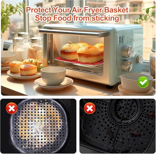 Image of Silicone Air Fryer Liners Non Stick Easy Clean Air Fryer Mats Parchment Paper Replacement for Air Frying Steaming Oven Baking (Combo 3)