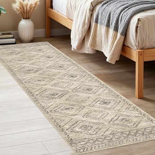 KILOCOCO Kitchen Runner Rug 2x6 Washable Runner Rug Soft Runners for Hallways Non Slip Printed Distressed Laundry Room Rugs, Low-Pile Runners for Entryway Bedroom Living Room, Beige/Gray/Green