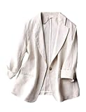 Women&apos;s Casual One Button Linen Blazer Jackets Lapel 3&sol;4 Sleeve Suit Blazer