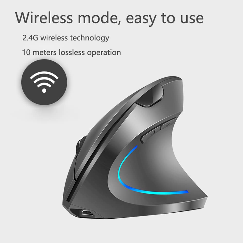 Mouse Verticale Senza Fili Ergonomico - Ricaricabile, DPI Regolabile, Per PC/Mac