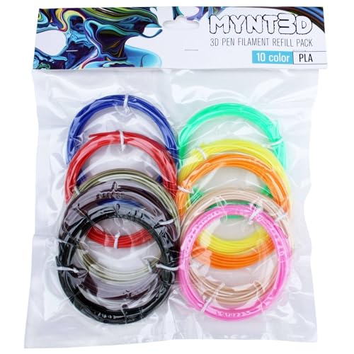 MYNT3D Pack de recharge de filament pour stylo PLA 3D (10 couleurs, 3 m chacun)
