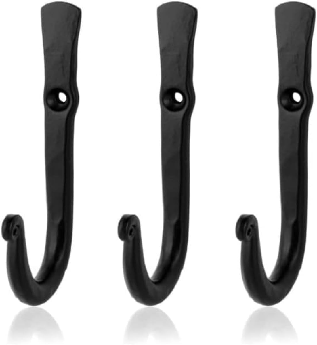 Fayesia Black Wrought Iron Hooks - Handcrafted Smith Rustic Single Coat Hooks, Set Of 3 Decorative Wall Mounted Hooks For Coats, Towels & Keys, Screws Included (Straight)