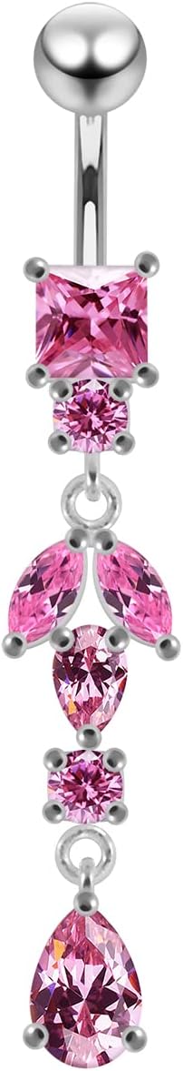 Silver Belly Rings CZ Crystal Gemstone Stylish Multi Gemstone Shape Dangling 925 Sterling Body Jewelry