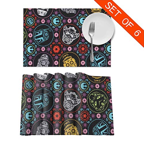 URESBFG1 Star Wars Placemats for Dining Table Set of 6 Polyester 12 X 18 Inch Various Food Placemats Desktop Decoration for Kitchen Family Banquet Pad Protect Table
