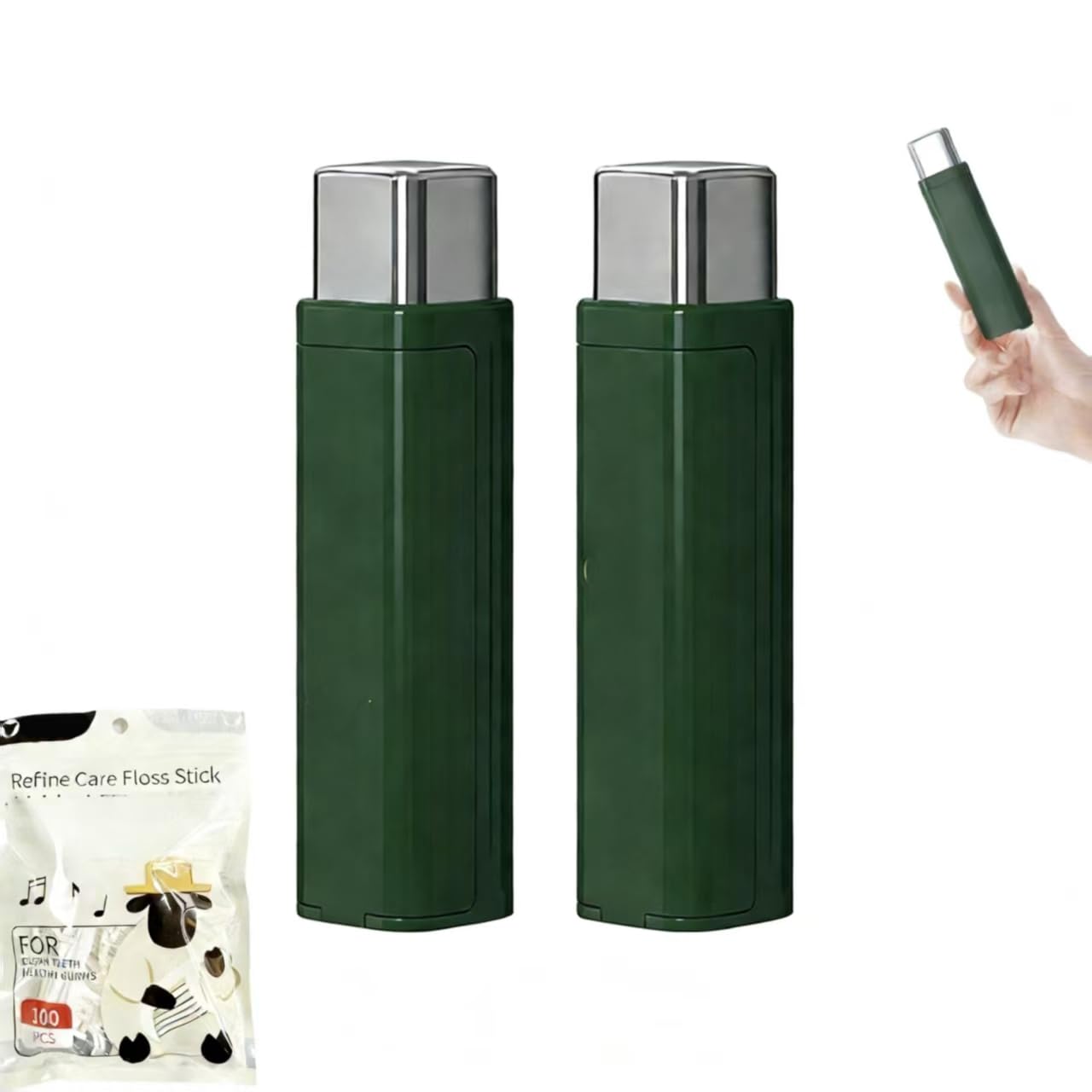 Portable Floss Pick Dispenser, Green, 2 Pcs