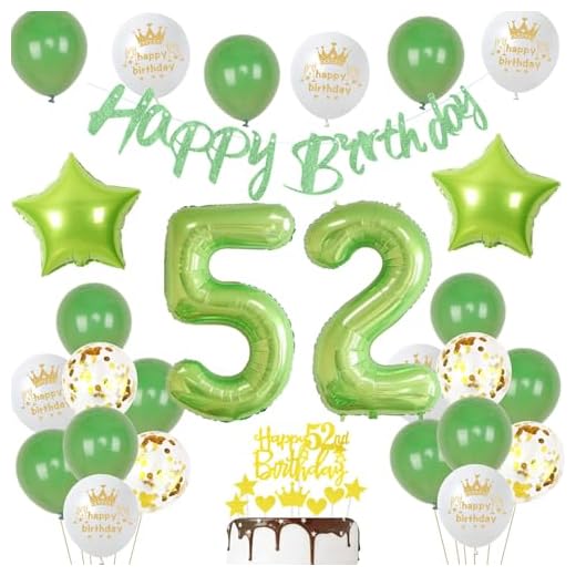 Decoración verde para 52 cumpleaños de hombre y mujer, juego de decoración para 52 cumpleaños, globos verdes gigantes con número 52, guirnalda de Happy Birthday