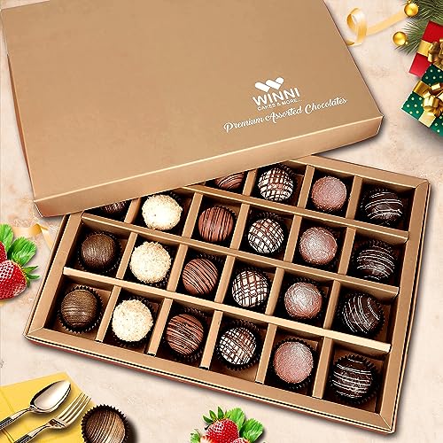 Image of WINNI - Luxury 24 Pcs Truffle Chocolates Gift Pack | Belgian Handmade Dark Chocolates | Premium Imported Chocolates | Celebration Chocolate Gift Box For Birthday, Anniversary, Valentine, Partner, Couple, Girlfriend, Boyfriend, Girls, Boys, Students, Kids | Chocolate Bouquet | Return Gift