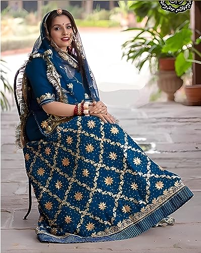 Image of Heavy Embroidery Work Semi Stitched Shimmer Silk Rajputi Poshak For Women Rajasthani Lehenga Choli