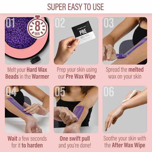 Image of Tress Wellness Award Winning Waxing Kit for Sensitive Skin - Safe for Face & Skin, Easy to Use - At-Home Kit for Face, Bikini, Brazilian & Full Body - Midnight Rose, No Display