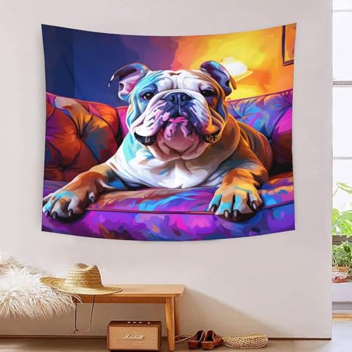Tapisserie murale tissu bulldog français effet 3D tenture chambre salon