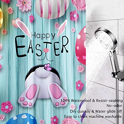 Cuteiush Easter Funny Bathroom Shower Curtain Happy Rabbit Bunny Waterproof Removable Bath Shower Curtain With Hooks Farmhouse Stall Bathtub Decoration Shower Curtain Set 72X72 Inch #TOP3
