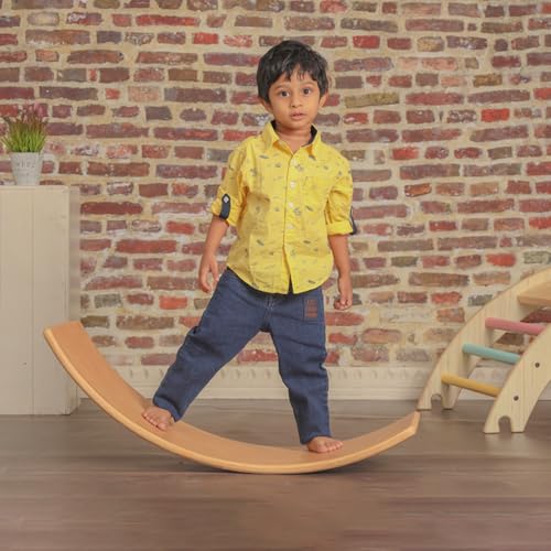 Image of Ariro Wooden Wobble Balance Board for Kids & Toddlers | Montessori Curvy Board | Builds Confidence & Creativity | Beech Wood | Age 9M to Adult